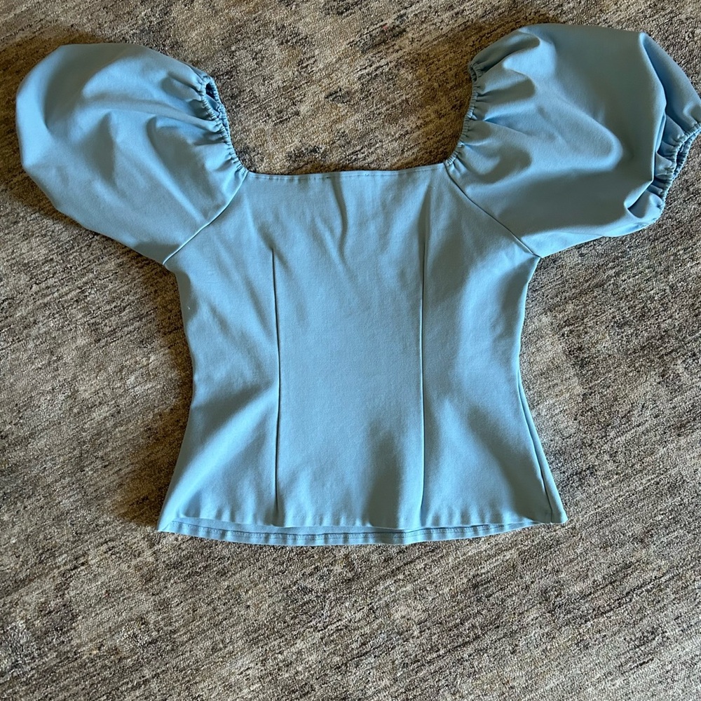 Boston Proper Light Blue Puff Sleeve Blouse size XL - Picture 3 of 5